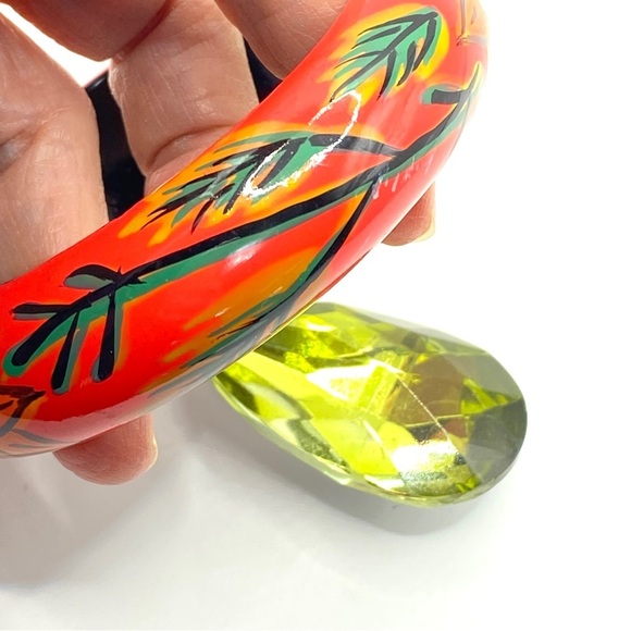 Hand-Painted Artisan Boho Wood Bangle - Picture 5 of 6